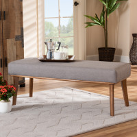 Baxton Studio BBT8054-Grey/Walnut-Bench Odessa Mid-Century Modern Grey Fabric Upholstered and Walnut Brown Finished Wood Dining Bench